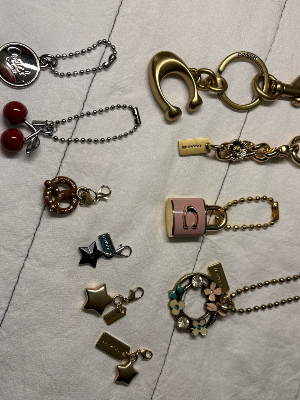 Coach Signature Bag Charm Keychain Gold & Silver